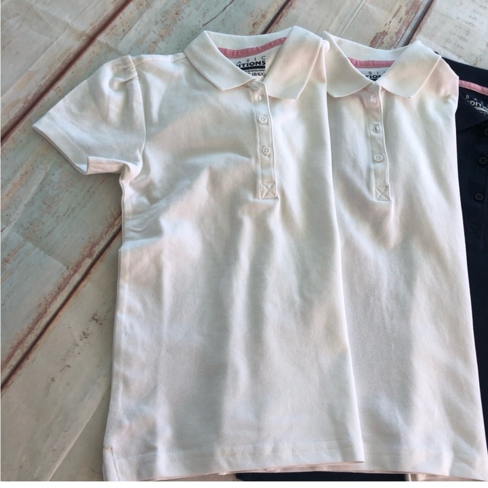 Basic Editions Kids Polo Shirts Bundle Set Of 3 - White and Navy - Picture 2 of 6